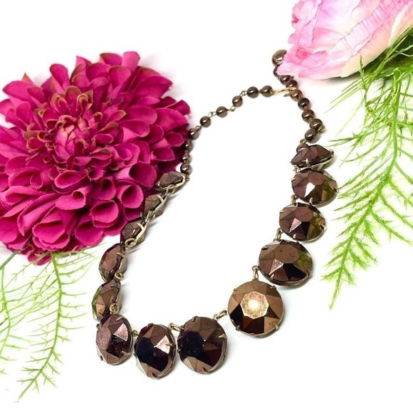 VINTAGE⚜️RETRO Chocolate Crystal Golden Link Necklace - Picture 4 of 9